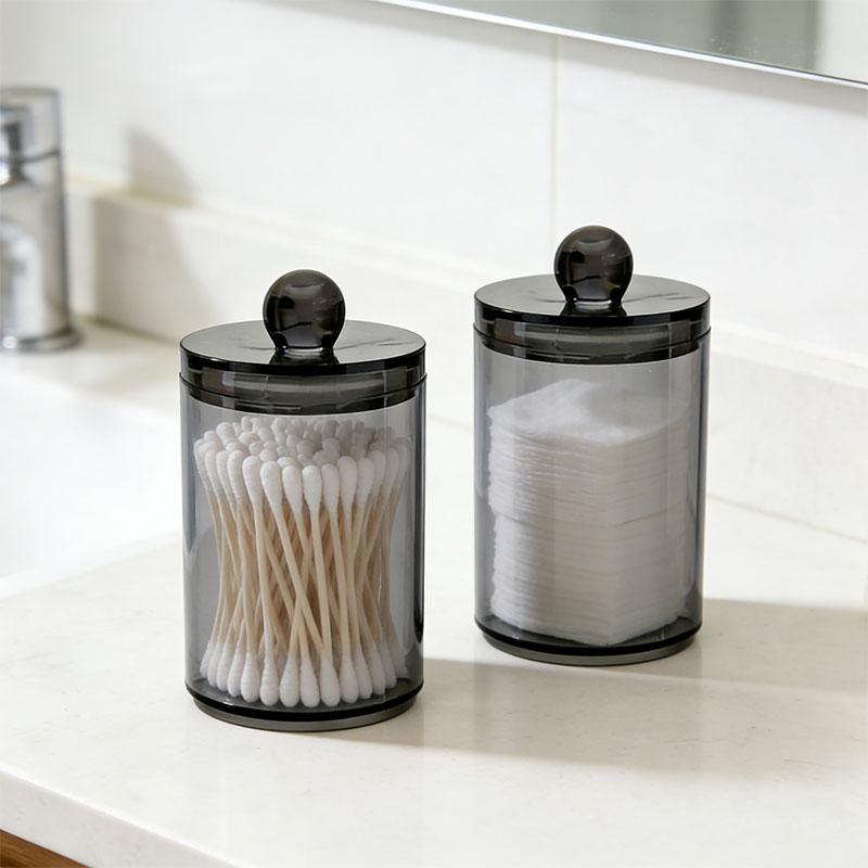 265AS14D Pack Qtip Dispenser Apothecary Jars Bathroom Jar 10 Oz Black Plastic Holder Storage Box for Cotton Ball, Swab Cotton