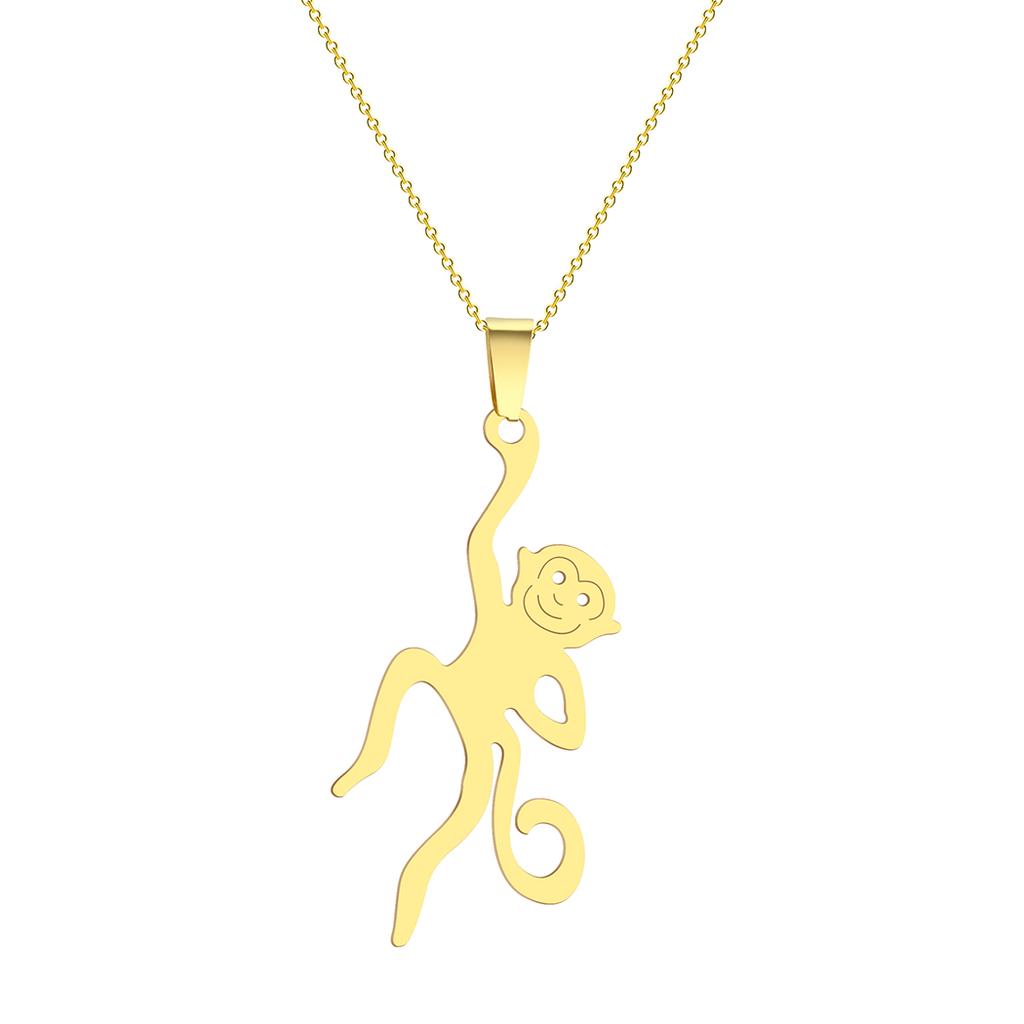Kinitial Stainless Steel Tiny Monkey Necklace Animal Pendant Spirit Totem Necklaces For Charm Women Birthday Party Chain Jewelry
