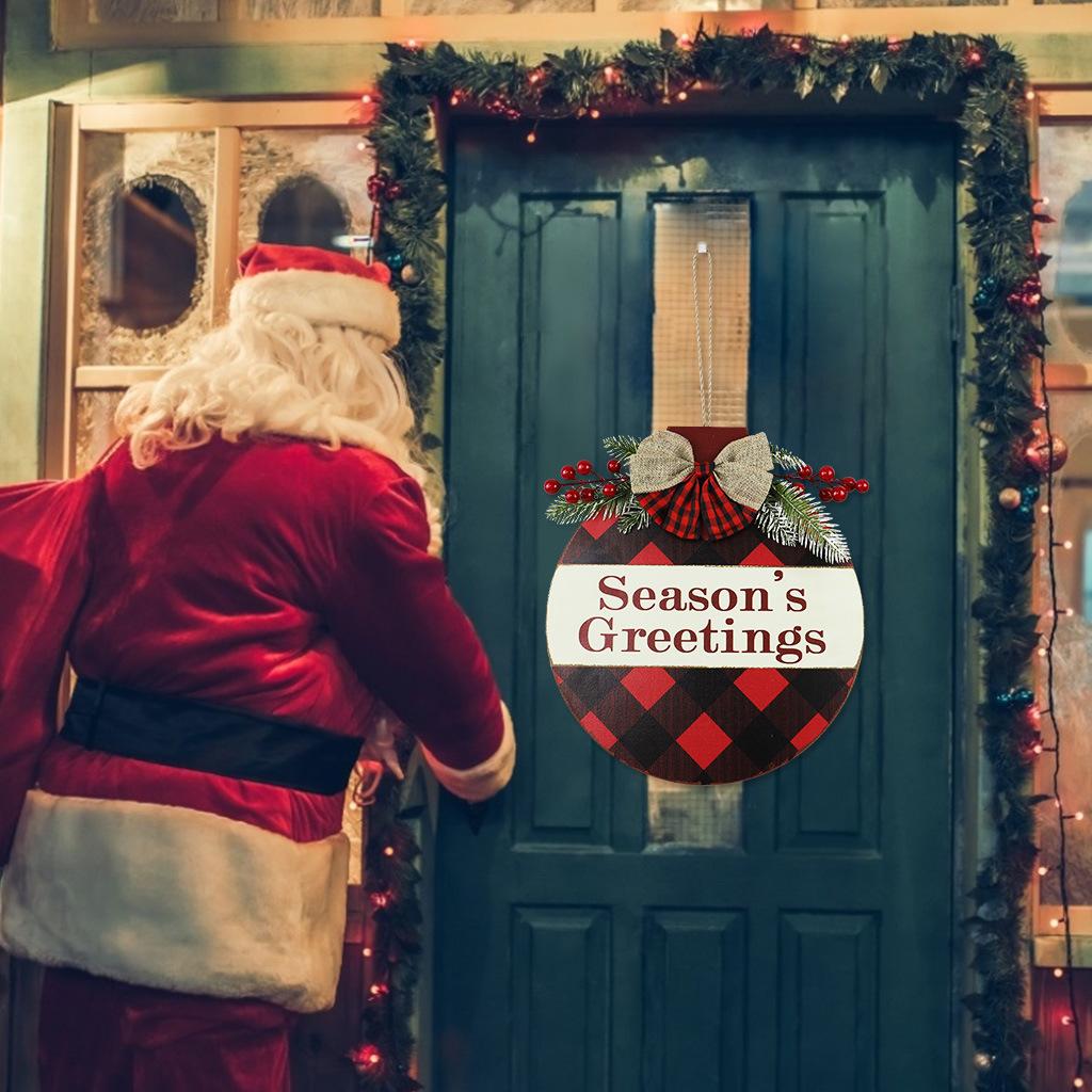 

Christmas wooden hanging on home wall Christmas hanging decoration Christmas red fruit grid doorplate