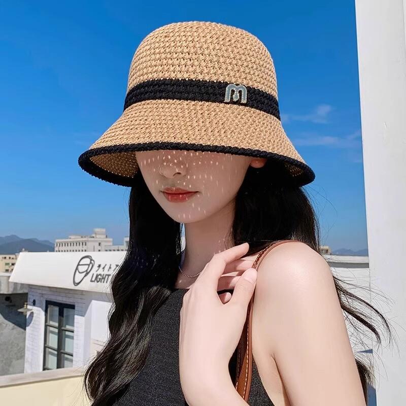 Women's Summer Face-Slimming Wide Brim Straw Bucket Hat