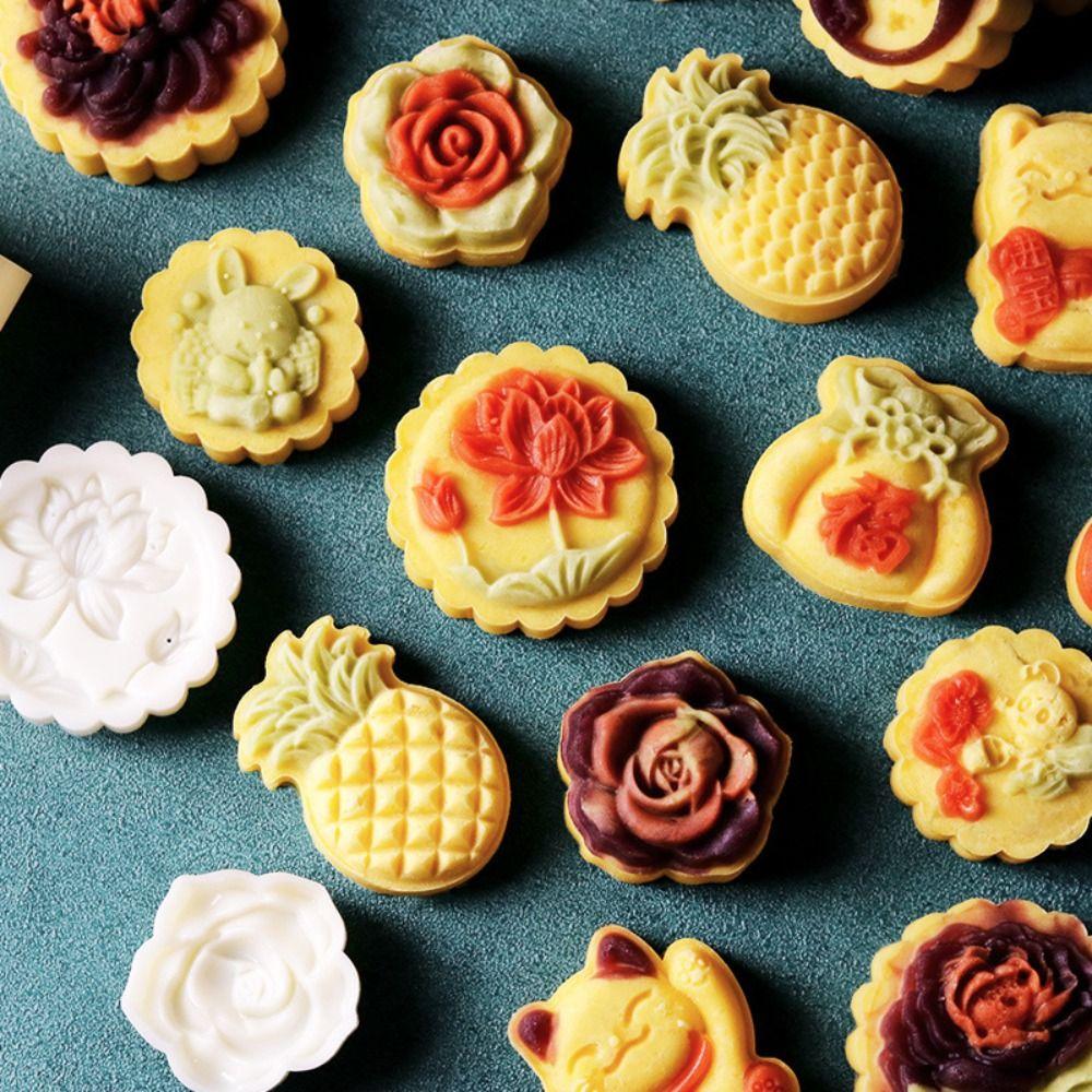 Plastic Material DIY Mooncake Mold Hand Press Design Embossing Pattern Hand Press Pastry Mold Pastry Embossing Tool Kitchen Use