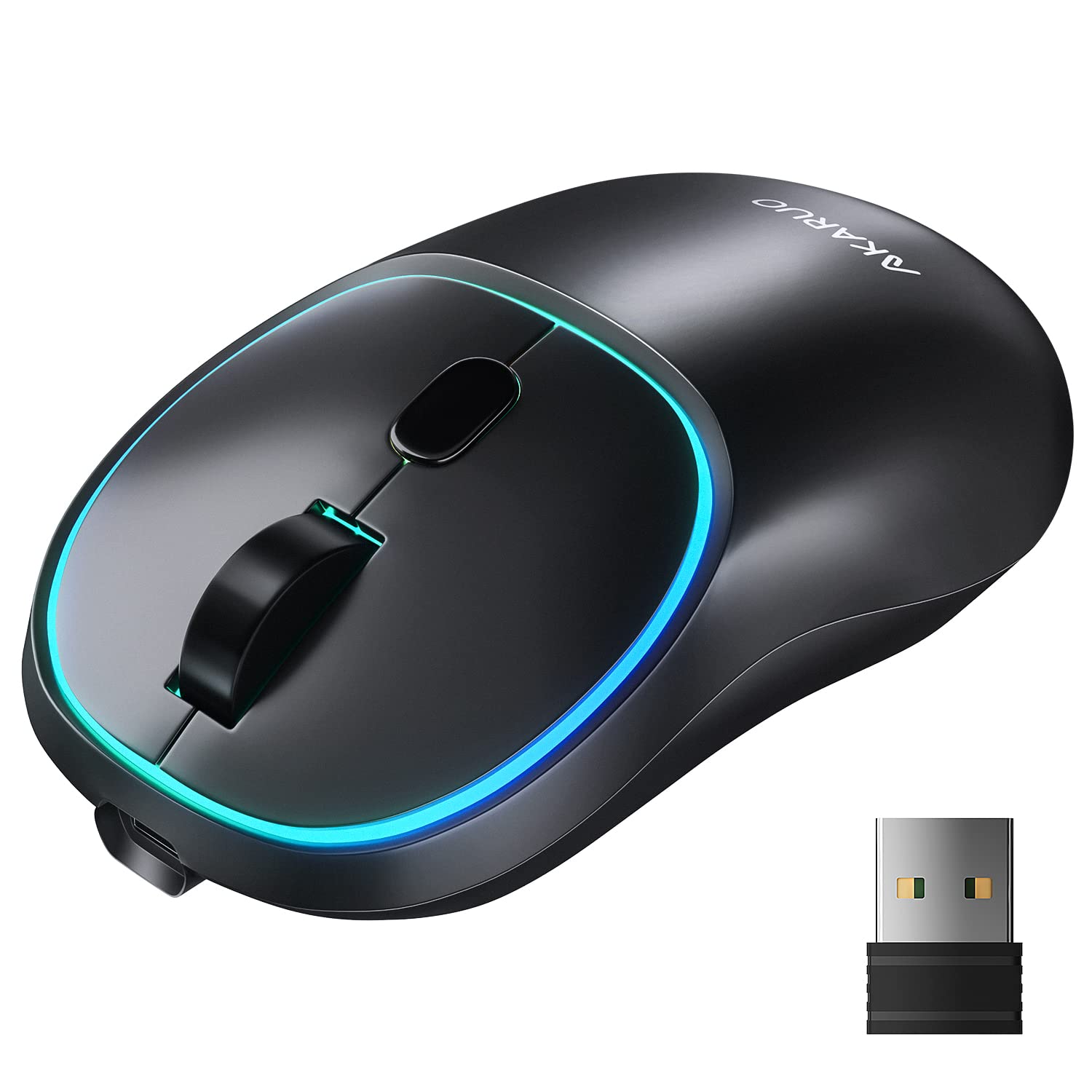 

Bluetooth Mouse [Energy-Saving Model with Blue LED Sensor] Wireless Bluetooth 5.2 Mouse, Silent, Slim, Rechargeable, Bluetooth & 2.4GHz, Dual Device