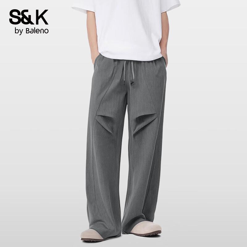 Baleno S&K Men's Twill Pleated Wide-Leg Casual Pants