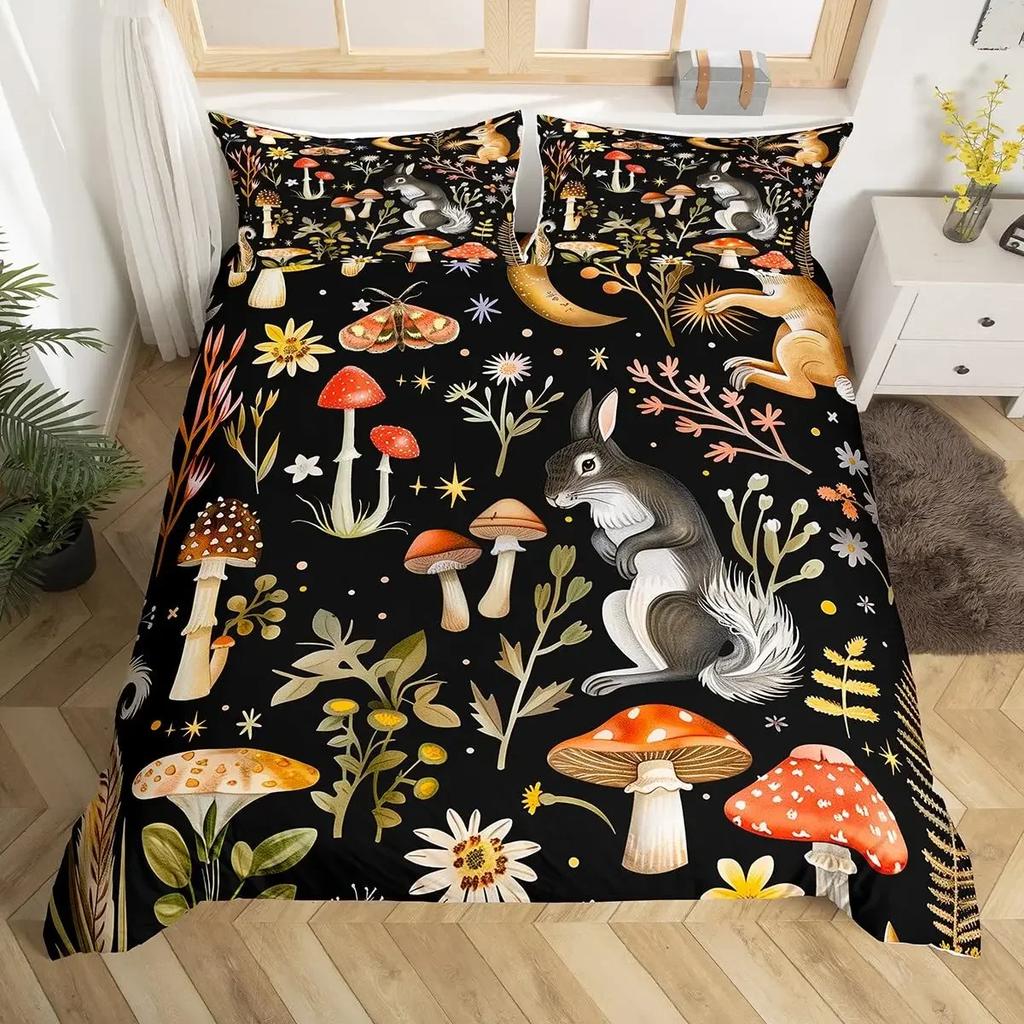 Colorful Floral Duvet Cover Bedding Single Double Bed King Size Black Graphic Print Bohemian Floral For Home Room Decor 3 Pcs
