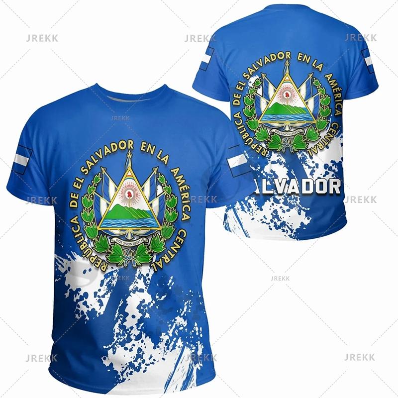 El Salvador Flag National Emblem 3D Print T Shirts Streetwear Harajuku Men Women Casual Sportswear O Neck Short Sleeve T-shirt