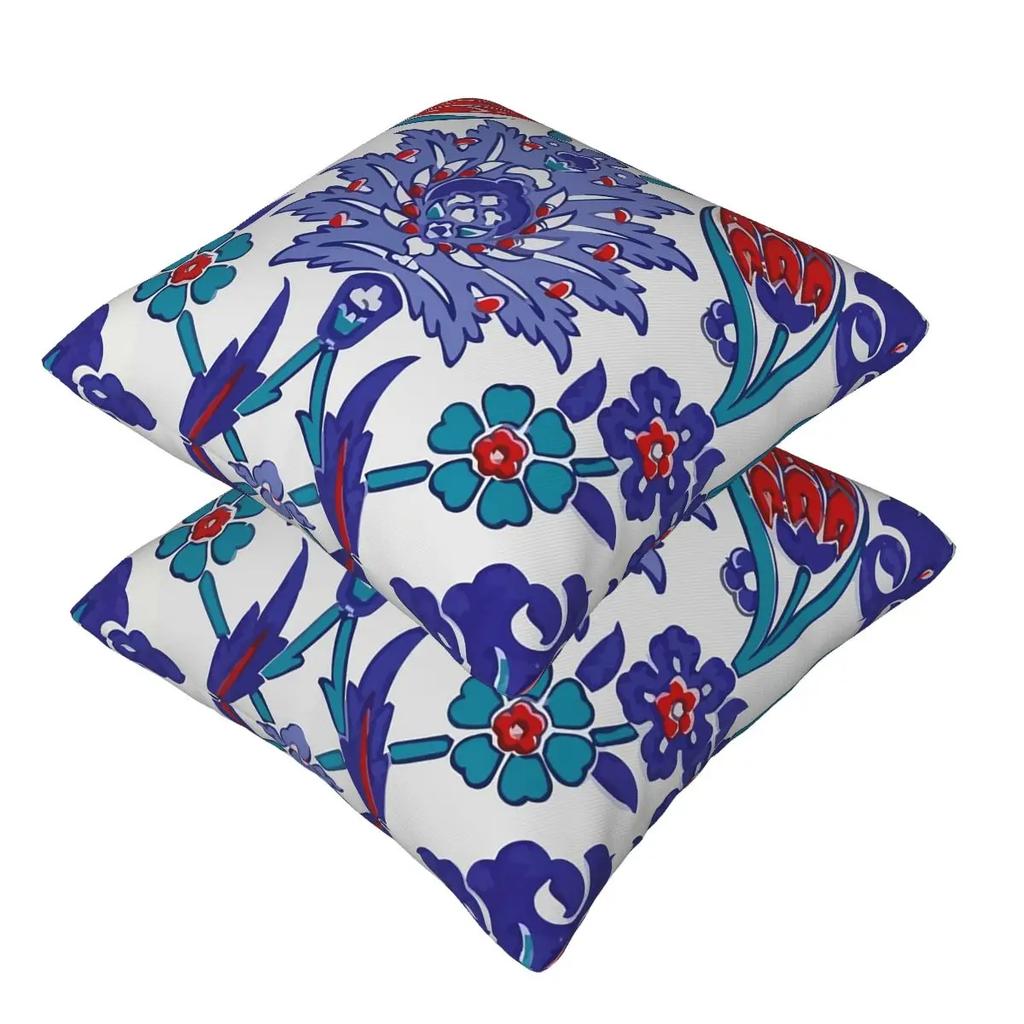 Oriental Tile Floral Pattern 2 Pcs Square Pillowcase Pillow Cover Zip Decorative Comfort Throw Pillow For Home Living Room