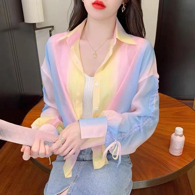 Colorful Women's Long Sleeved Shirts Unique Cuff Design Sun Protection Clothing Loose Fashionable Ladies Clothing