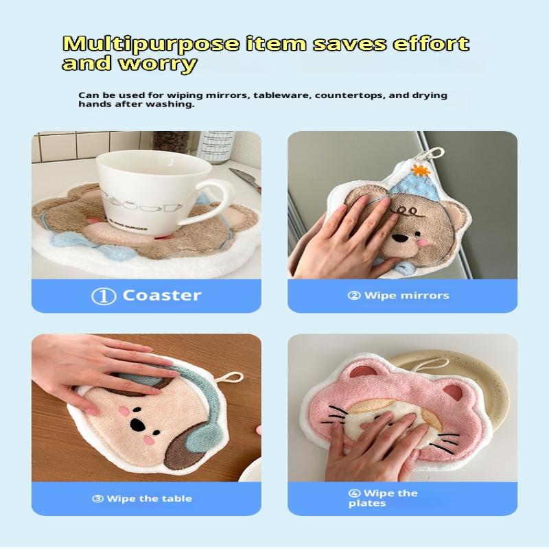 Kawaii Cartoon Hand Towel Double-Layer Coral Velvet Drying Wiping Towels Hanging Style Absorbent Towel