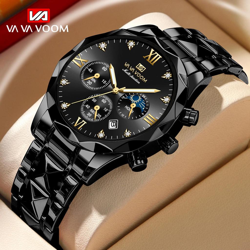 VA VA VOOM Quartz Watch Men Top Brand High Quality Stainless Steel 30M Waterproof Luminous Date Week Sports Business Wristwatches Women Quartz Watch