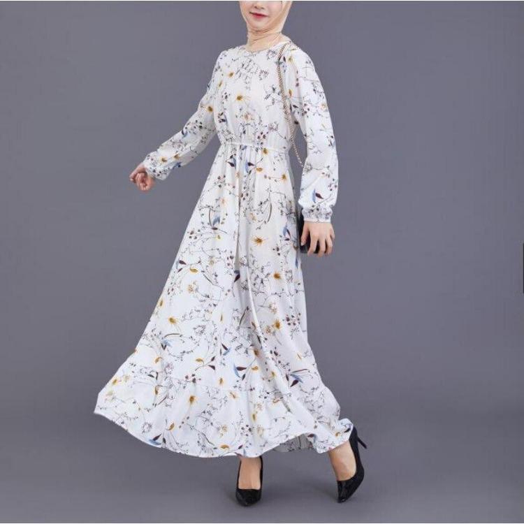 Damen Böhmisches Langes Maxi-Kleid Muslimisch Lässig Sommer Frühling Einfarbig Lange Ärmel Rundhals Weibliche Kleider Dropshipping