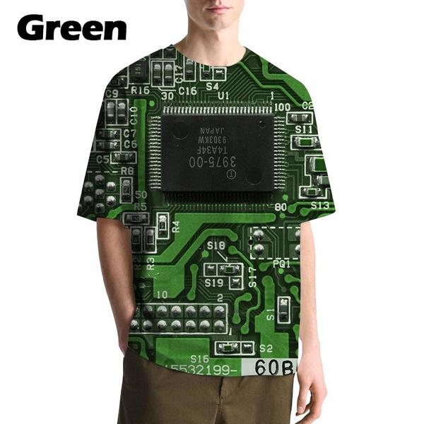 

Футболка з електронним чіпом у стилі хіп-хоп, чоловіча та жіноча футболка з електронною материнською платою з 3D-принтом Літня футболка з короткими рукавами Harajuku XXXL небо синє кольору