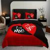 3Pcs Couple Bedding Set Black And Red Love Romantic Print Quilt Cover Set Christmas Valentine'S Day Gift For Lover