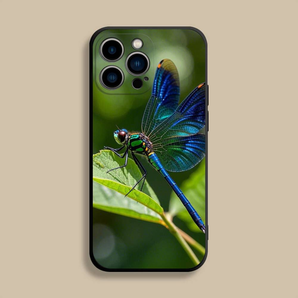 Animal Dragonfly Phone Case For iPhone 17,16,15,14,13,12,Pro,Max,Plus,E,SE4,Air,Mini Black Soft Cover