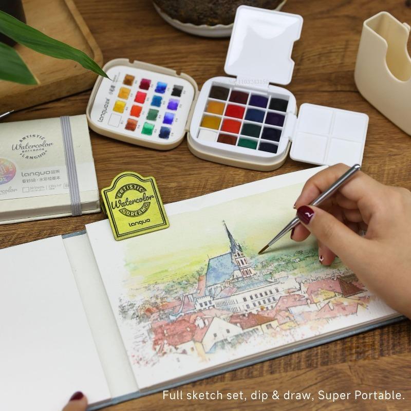 16 Farben Macaron/Perlmutt/Nationalfarben Serie Festes Aquarellmalwerkzeug Set Kunststudent Malpalette Farbkasten