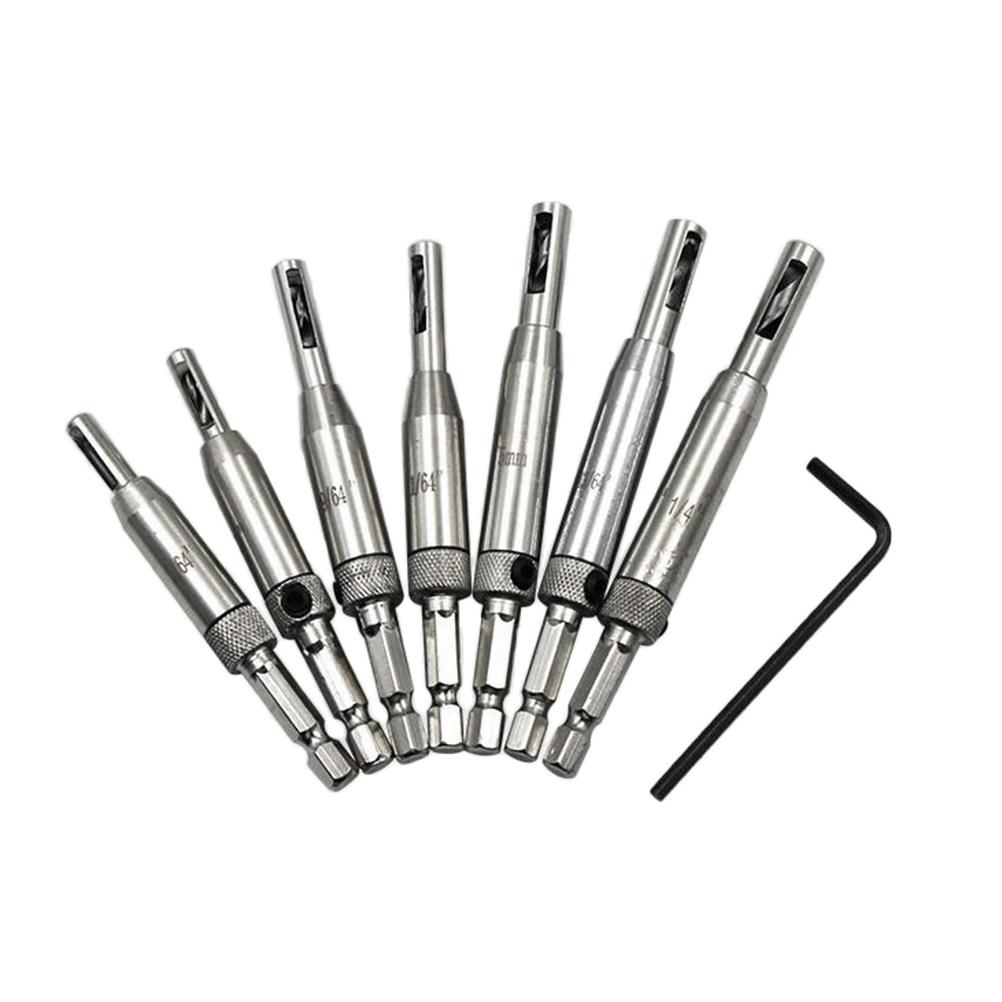 7Pcs Self Centering Hinge Bit Set Hex High Body Fast Change Accurate Holes for Door Cabinet Furniture Woodworking
