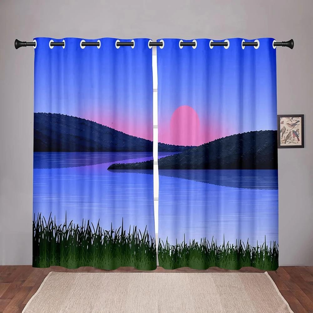Nature Landscape Sunset Sea Blackout Window Curtains for Bedroom Living Room Bathroom Kicthen Door Hall High Shading New Pattern