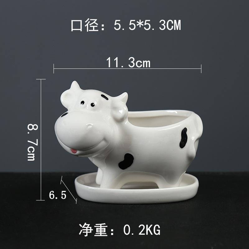 Ghiveci Suculent Floare de Vacă Decorativ pentru Birou Ceramic Creativ Cu Tavă Mic (plants not included gray