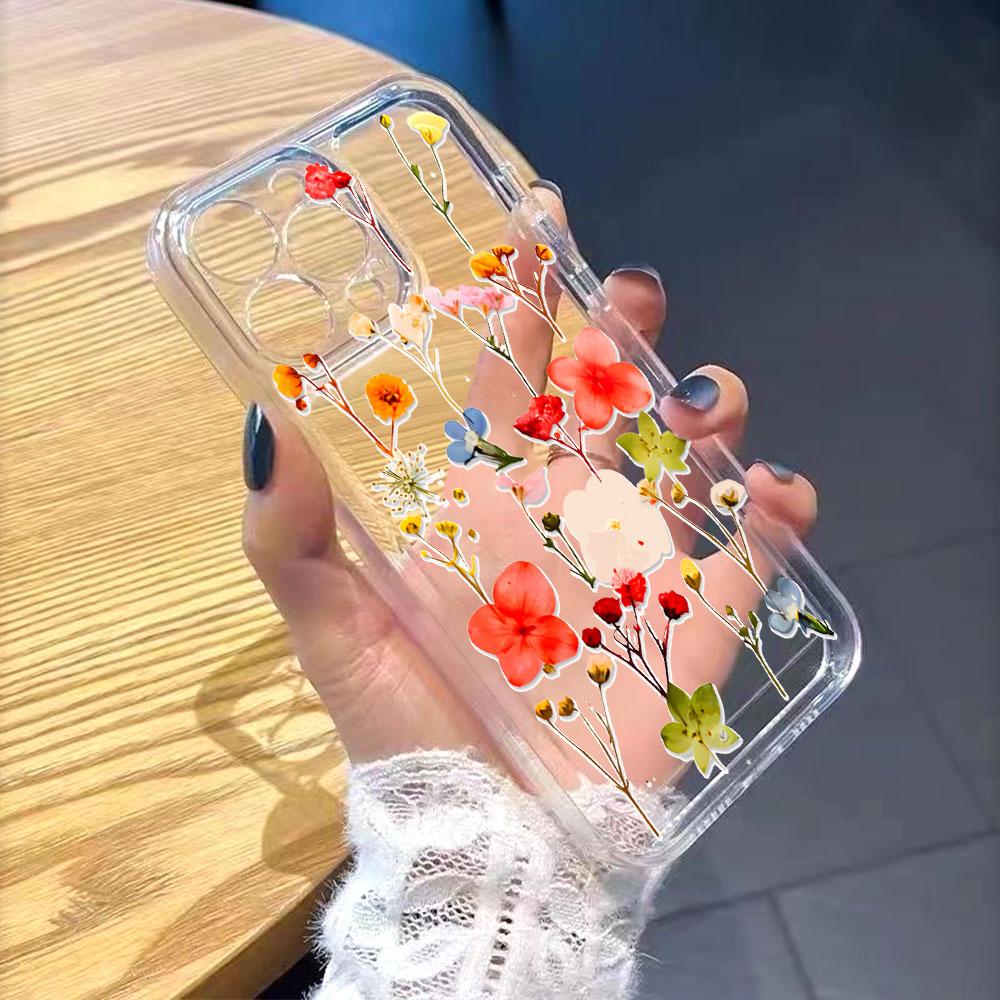 Colorful Pressed Flowers Phone Case for IPhone 17 15 16 14 13 12 11 Pro Max Plus 12 13 Mini TPU Protect Cover