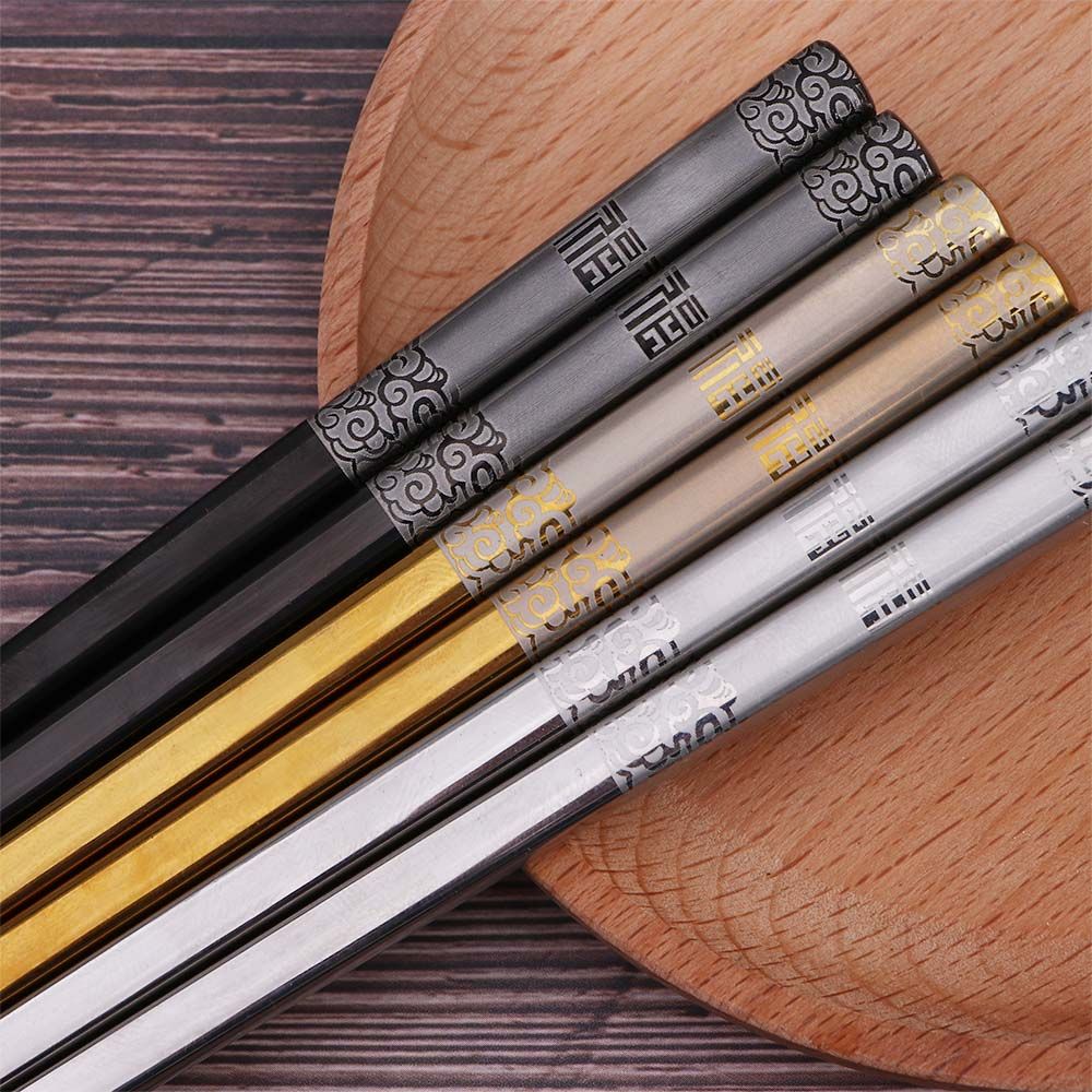 Luxury 1Pair 304 Stainless Steel Chinese Japanese Laser Kitchen Supplies Tableware Flatware Chopsticks