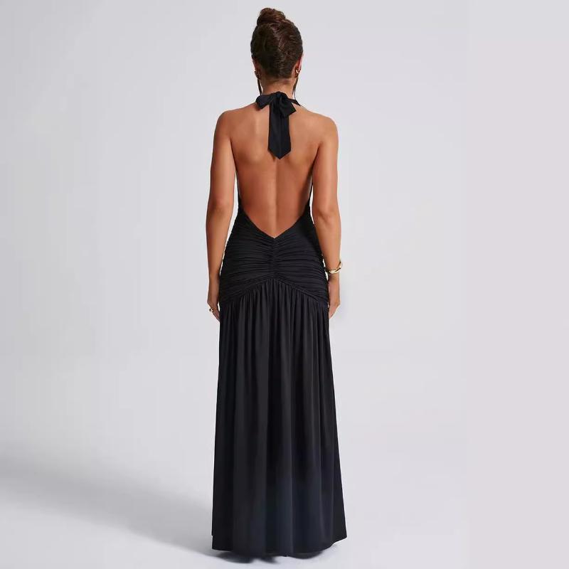 European and American Style Long Dress, Spring and Summer Sexy Spicy Girl, Neck Hanging V-neck Tie, Backless Slit Temperament Dress