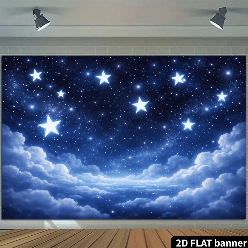2D Plane Dreamy Cloud Sea Starry Sky Background Fabric with a Large Pentagram Pattern Starry Cloud Sea Scene Polyester Fiber