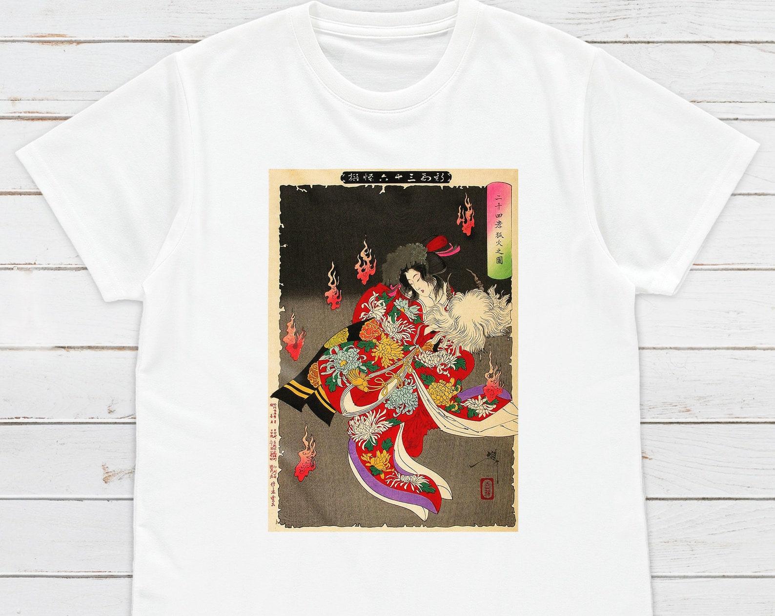 Ukiyo-e Fox Spirit T-Shirt: Japanese Woodblock Art, Yoshitoshi Print L