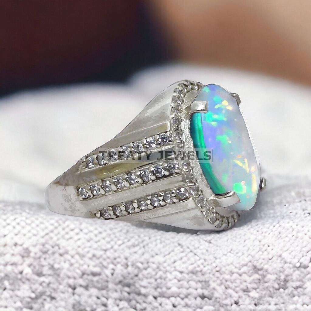 Opal Oval Cut Gemstone With 925 Sterling Silver Ring For Men's #867 JL375595287487