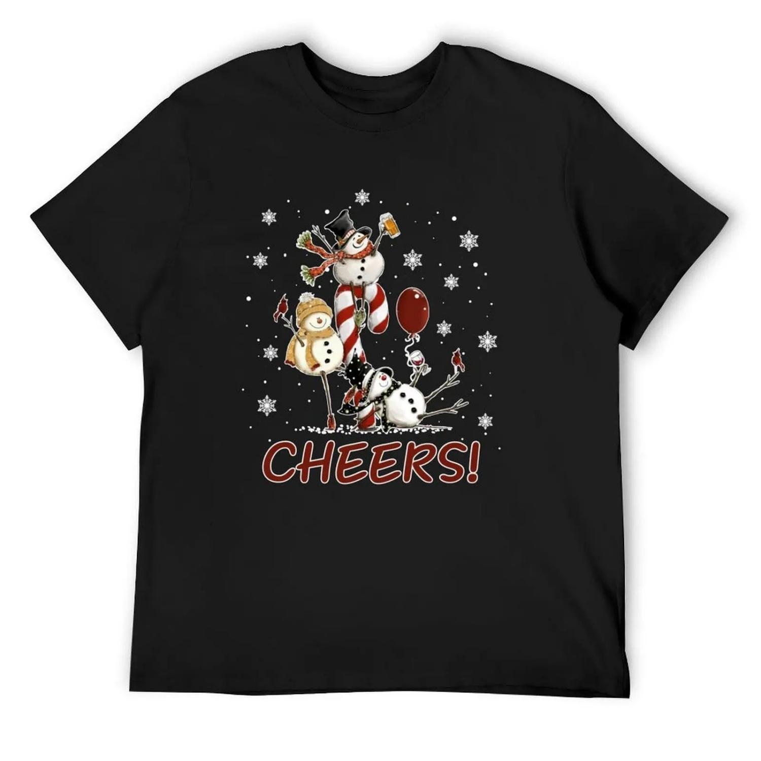 Cheers Snowman Beer Christmas Wine T-Shirt affliction shirts Short sleeve tee graphic tee shirt workout shirts for men S