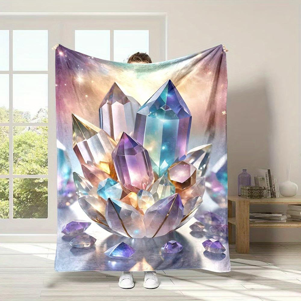 Fantasy Colorful Crystal Gem Pattern Flannel Blanket Warm Cozy Printed Throw Blanket Living Room Bedroom Travel Holiday Present