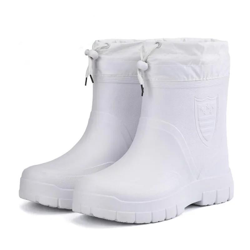 Fashion Men's Snow Boots Warm Waterproof Rain Boots Plush Anti Slip EVA Comfortable Winter Outdoor Kitchen Work Wear-resistant Men Shoes