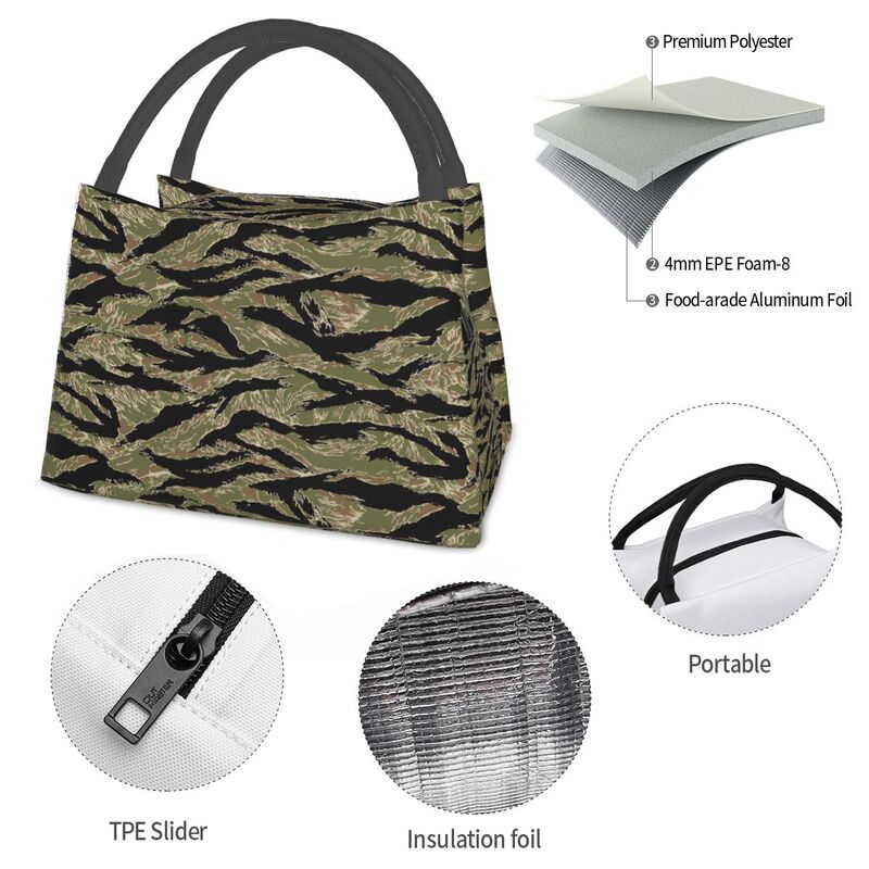 Tiger Stripe Print Thermal Lunch Bag Women Men Large Capacity Reusable Waterproof Insulated Lunch Box for Travel Picnic Work