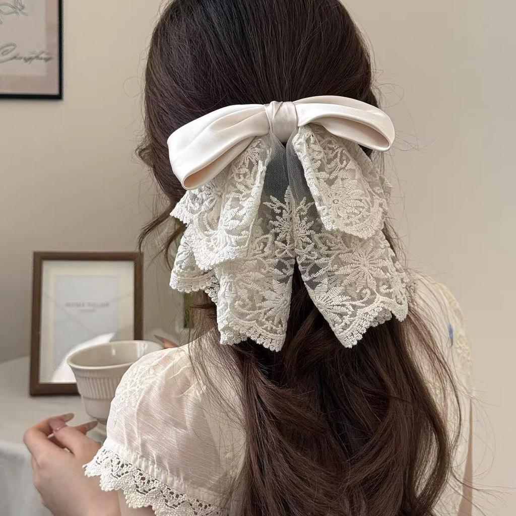 Handmade Chiffon Floral Bow Ponytail Clip for Voluminous Hair