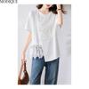 MODIQUE Frühling Sommer Übergröße Neu Damen Locker Vintage Spitze Einfarbig Bluse Hemden Weiblich Lässig Übergröße Kurzarm O-Ausschnitt Top Elegante Dame
