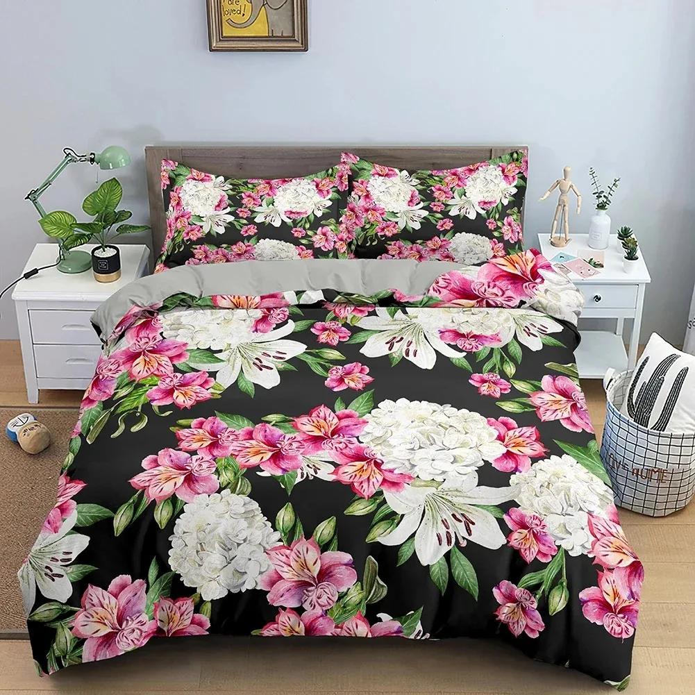 Comforter 3D Rose Flower Queen King Double Bedding Set 3Pcs With Zipper Closure King Size Polyester