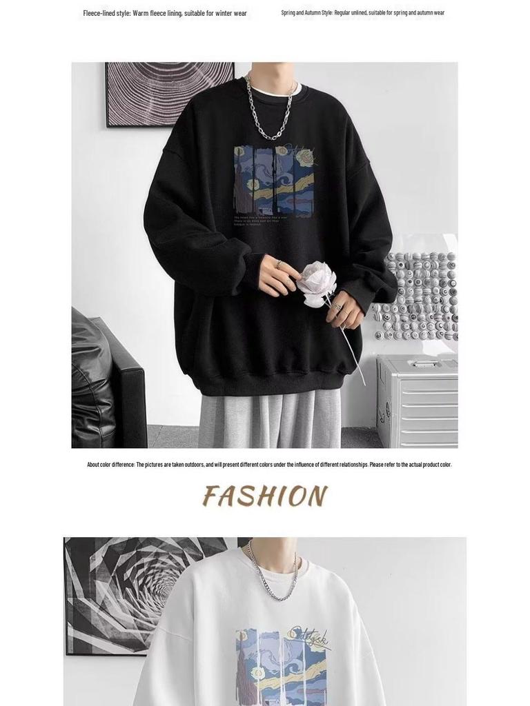 Hong Kong Style Heavyweight Round Neck Sweatshirt for Men and Women – Trendy, Versatile, Casual, Loose Long Sleeve for Autumn and Winter