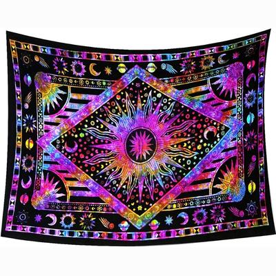 Handmade Indian Hippie Bohemian Psychedelic Celestial Sun Moon Wall Hanging Bedding Tapestry (Purple Multi)