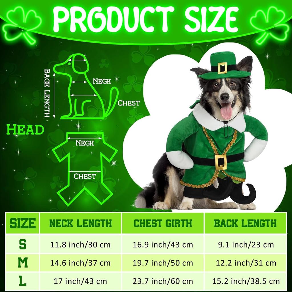 St. Patrick's Day Dog Costume Walking Leprechaun Dog Costume Irish Funny Pet Outfit with Arms Irish Holiday Day Outfit Accessories for Cat Doggy