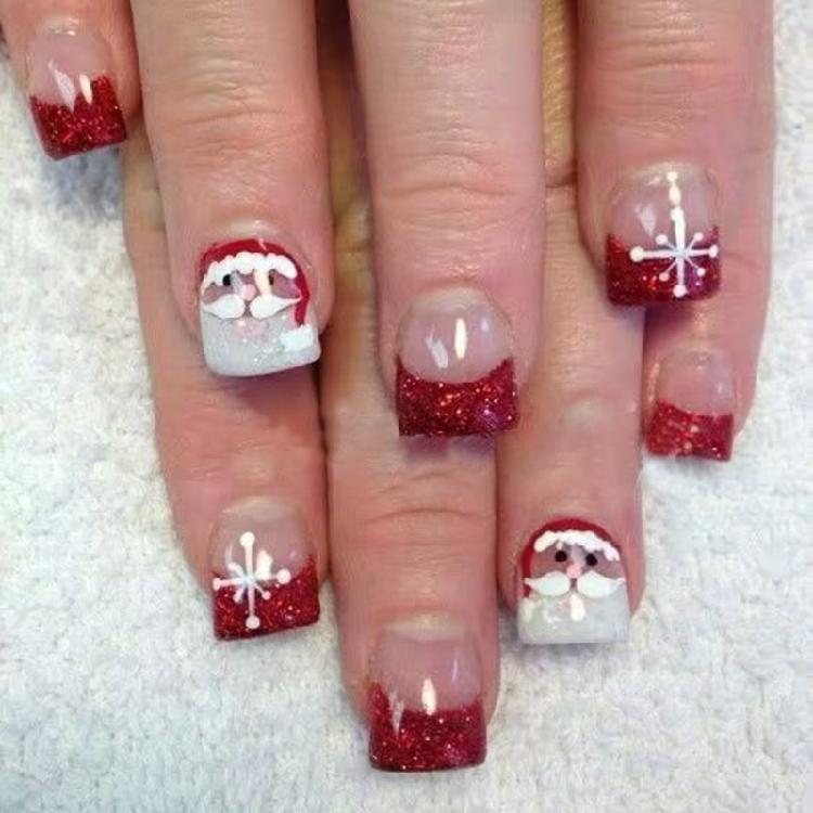 

24PCS Red Glittering False Nail Christmas Santa Snowflake 3D Artwork Press On Nail ABS Nail for Holiday Gatherings 1