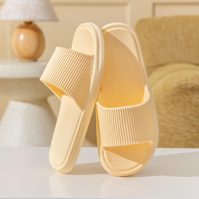 Unisex Simple Solid Color Striped Home Slippers Women Comfy EVA Flat Non Slip Bathroom Slippers Ultralight Travel Hotel Slippers
