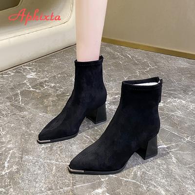 Fashion Aphixta Suede Upper Fringe Dec Women Ankle Boots 10cm High Heels Platform Woman Shoes Chunky Heel Lace Up Fashion Ladies Shoes