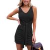 Summer Women's Casual V-neck Vest Dress Solid Color Short Waist Casual Dresses