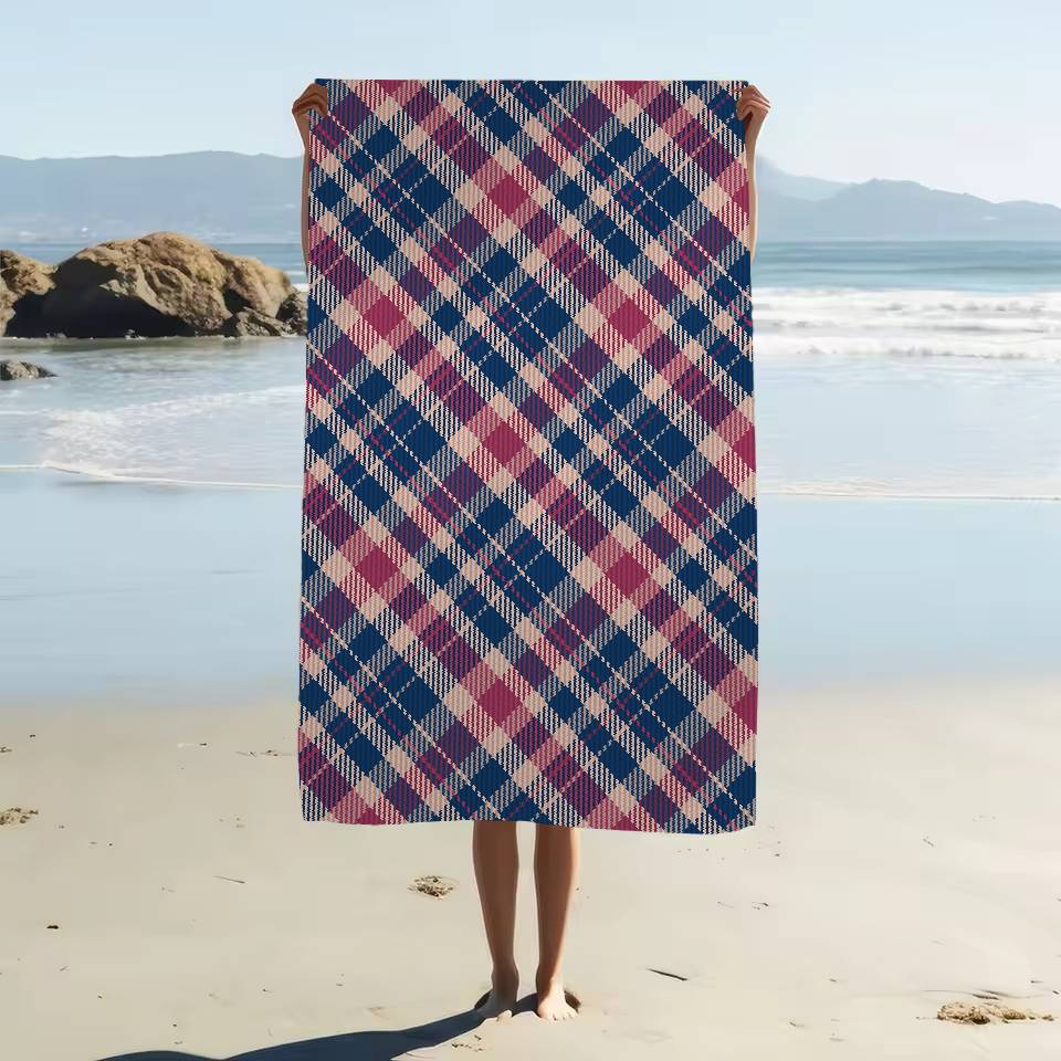 Scottish Tartan Print Beach Towel Colorful Bath Towels For Girl Microfiber Quick Dry Custom Sand Free Beach Yoga Spa Gym Pool