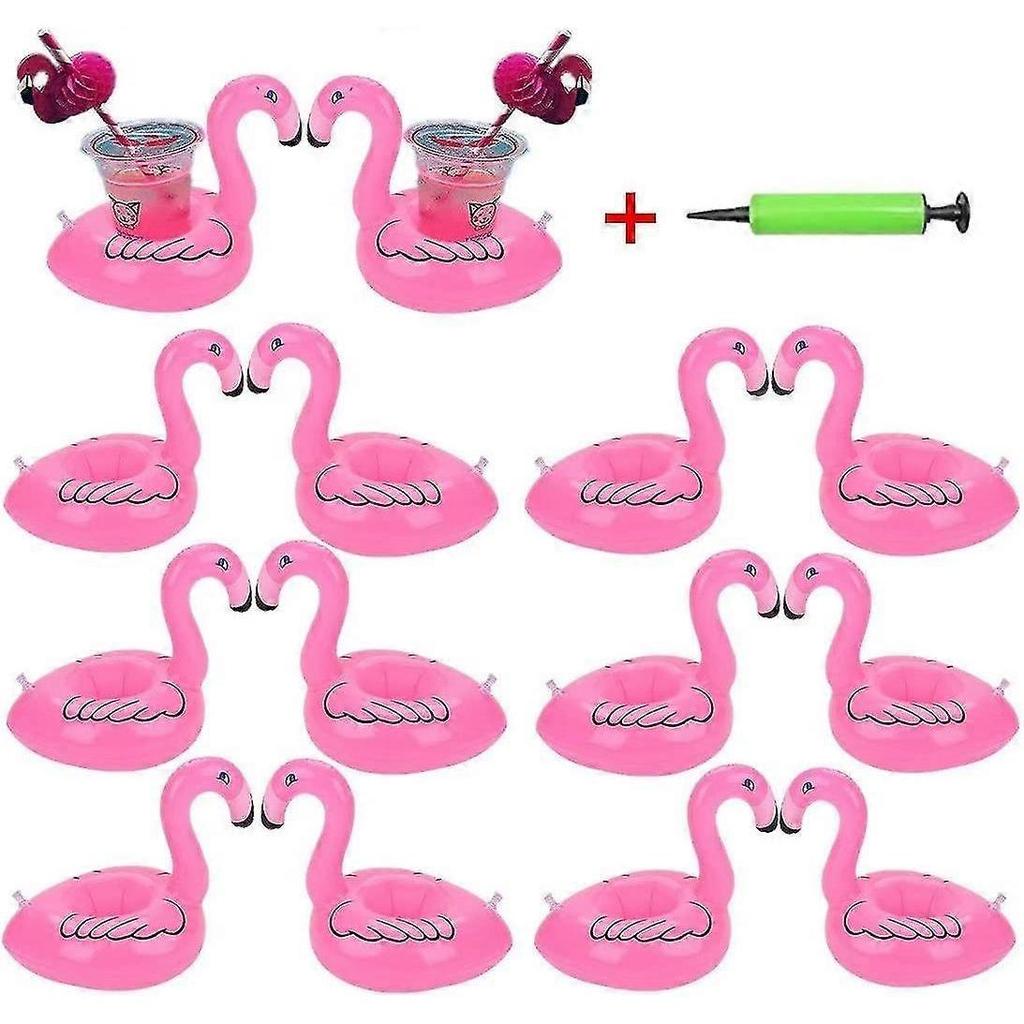14 Pack Flamingo Inflatable Drink Holder Drink Pool Floats Cup Holder Floats Inflatable Floating Coasters Float Coaster For Pool Party Water Fun