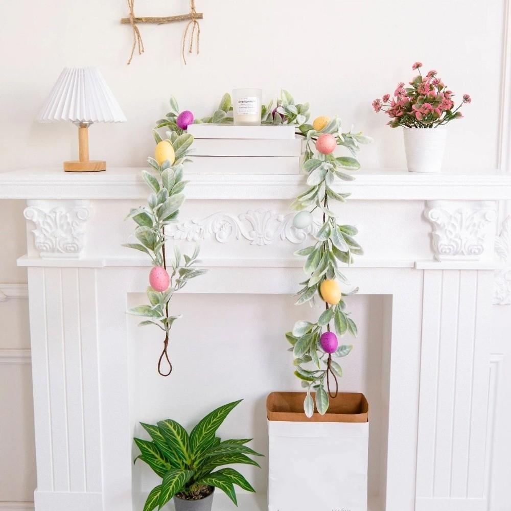 Plastic Easter Egg Garland with Green Leaves Faux Hanging Garland Egg Vine String  Indoor Outdoor