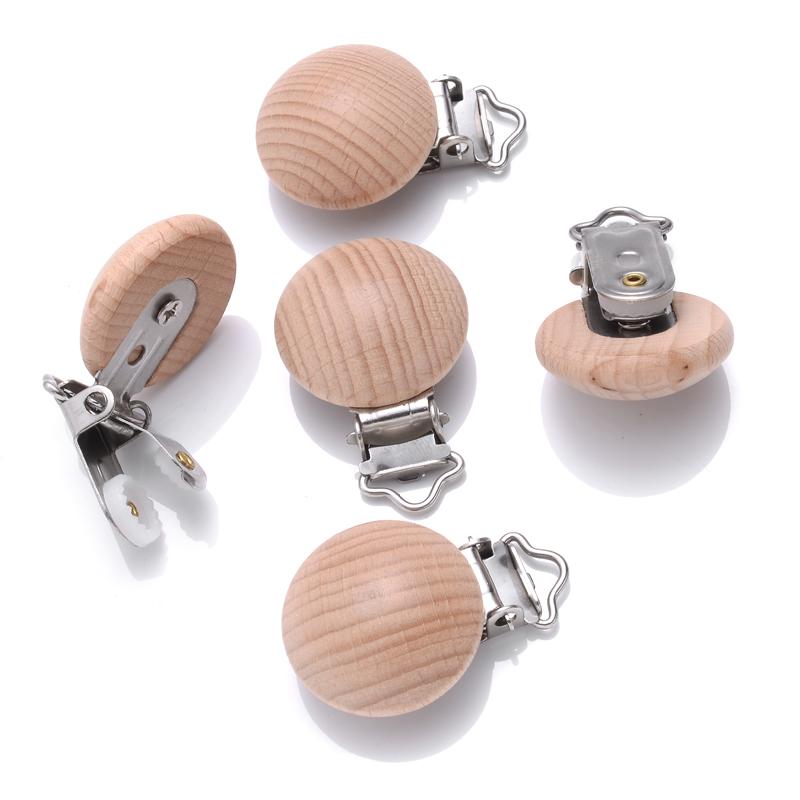 10Pcs Baby Pacifier clips 30mm Round Wooden Dummy Nipple Holder Clip for DIY Nursing Pacifier Chain Teething Toy Accessories
