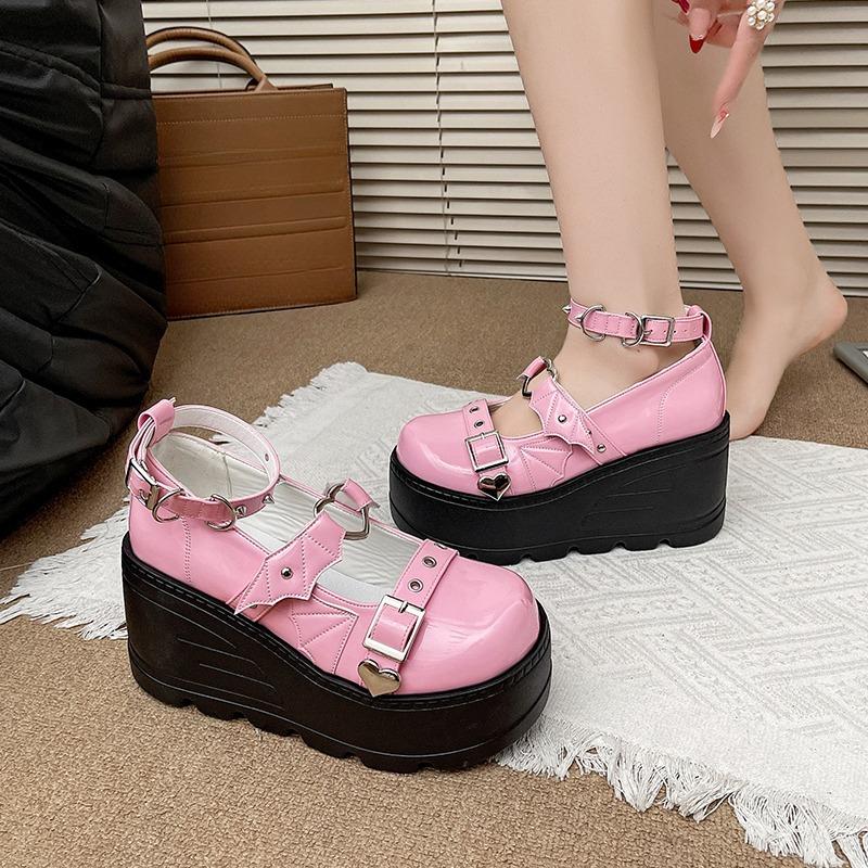 Spring Summer Shallow Rivet Wedge Single Shoes Women's Platform Platform Rivet Metal Buckle Mary Jane Small Leather Shoes