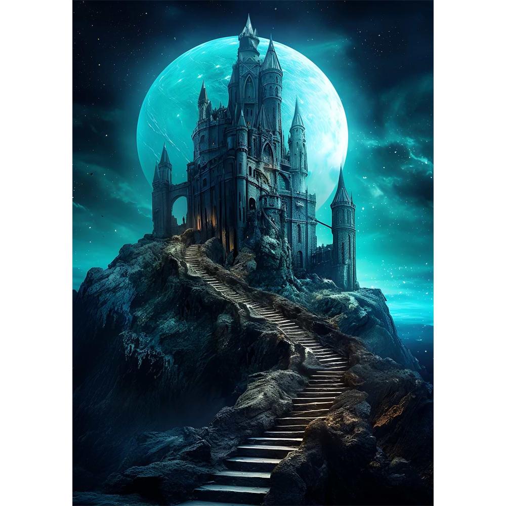 Fantasy Forest Castle Dark Academy Magic Witch Canvas Diamond Painting Wall Art Picture Living Room Home Decor