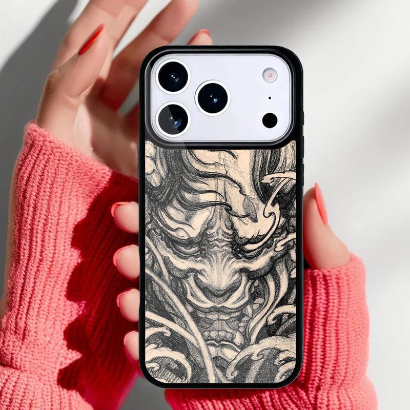 Japanese Hannya Mask Phone Case for iPhone 17 16 15 14 13 Pro Max Back Cover for 12 11 Pro Coque