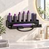 Adhesive-Mounted Hair Dryer and Curling Iron Holder with Open Wall Storage and Front Cord Retainers for Dressing Spaces