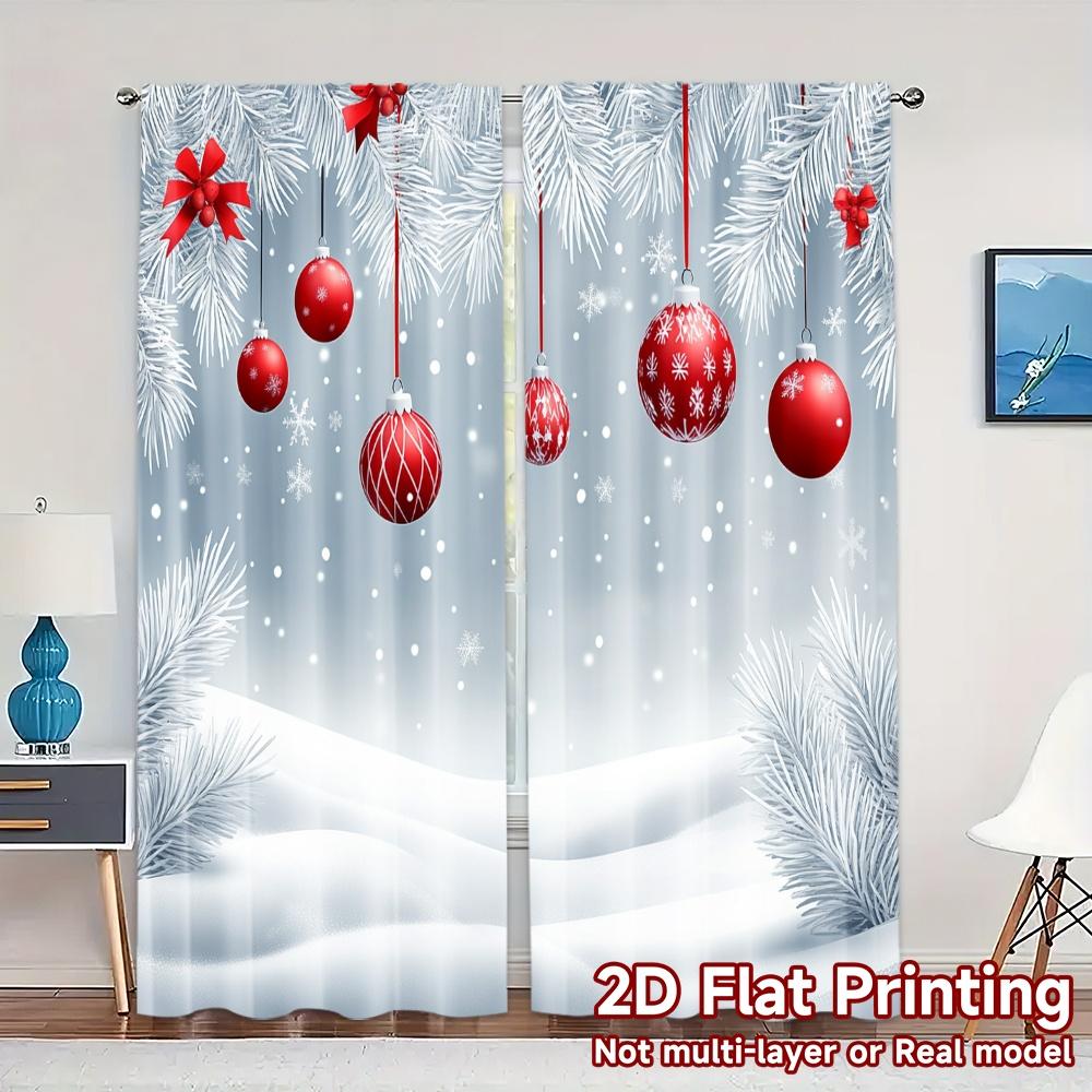 2pcs,Curtains Christmas Balls Snow Scene (4) Popular Curtains&Window Treatment Machine Washable Fabric Curtains Decorations